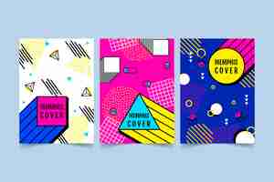 Vettore gratuito set di copertine colorate memphis design