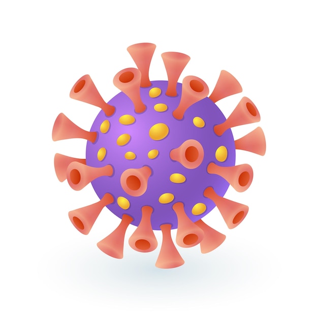 Бесплатное векторное изображение Красочная икона вируса covid или коронавируса в 3d мультяшном стиле. иллюстрация плоского вектора клеток инфекции, бактерий, гриппа или гриппа. болезнь, биология, микробиология, эпидемия