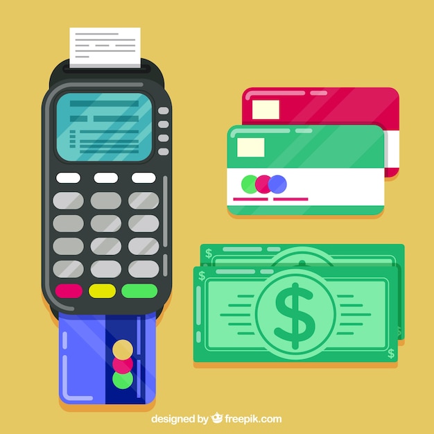 Vettore gratuito carte di credito colorate e soldi in contanti