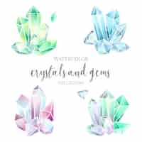 Free vector colorful crystal and gem watercolor set