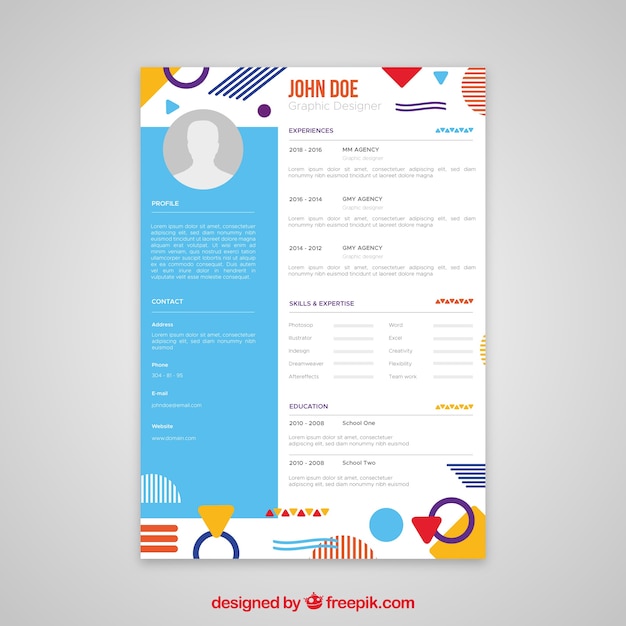 Colorful curriculum template with geometric style