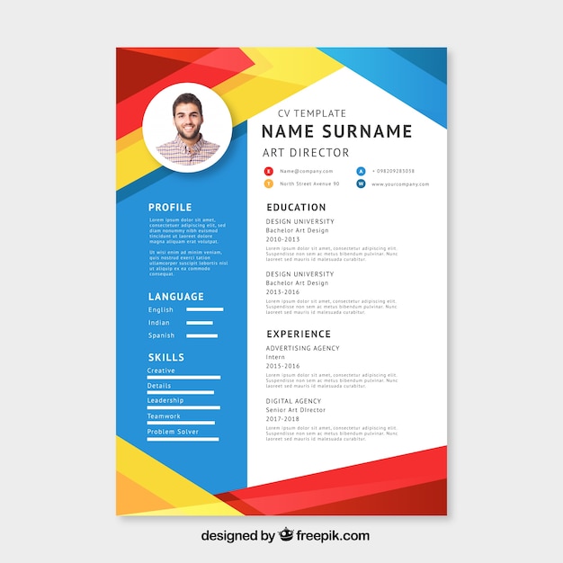 Colorful curriculum template with geometric style