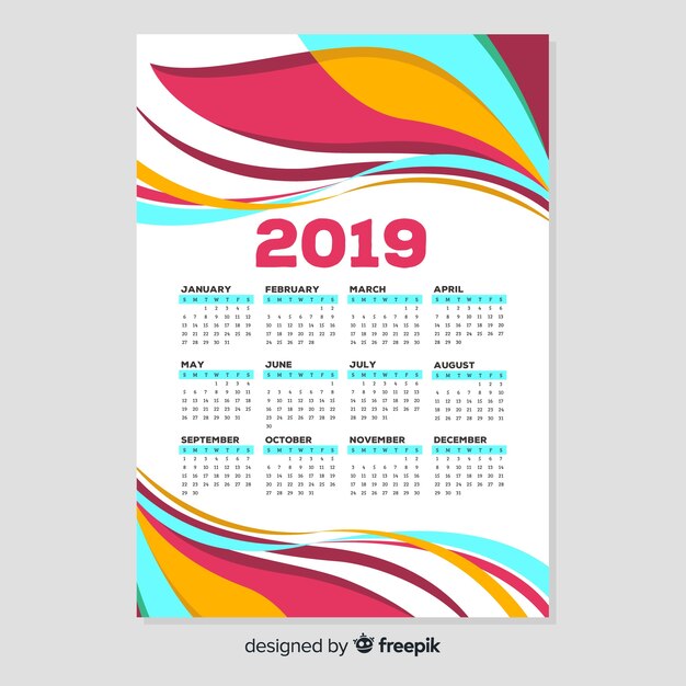 Colorful Curves Calendar Template