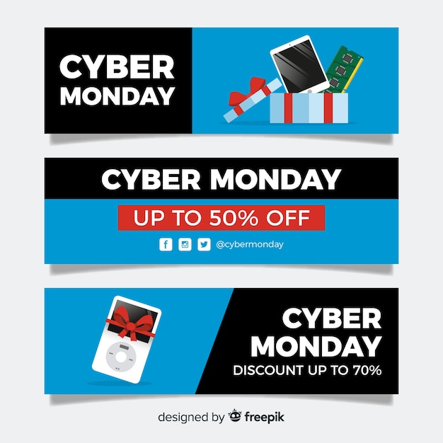 Free vector colorful cyber monday banners with flat design