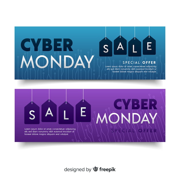 Colorful cyber monday banners with flat design