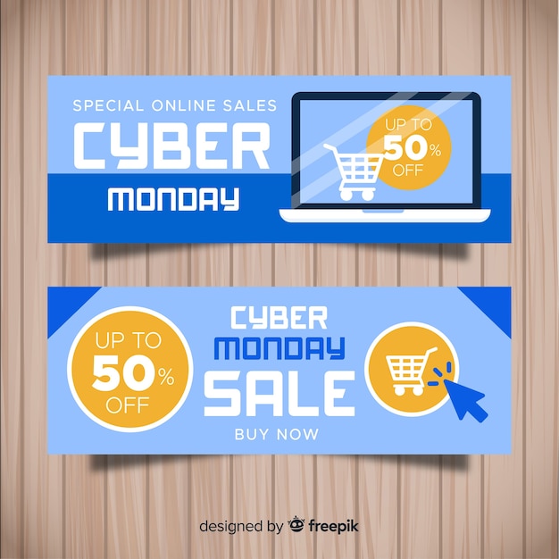 Colorful cyber monday banners with flat design