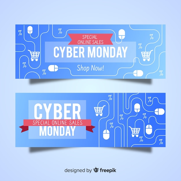 Colorful cyber monday banners with flat design