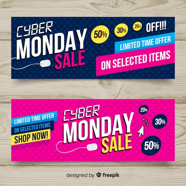 Colorful cyber monday banners with flat design