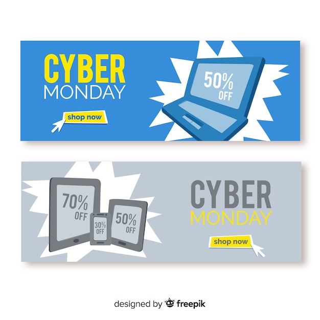 Colorful cyber monday banners with flat design