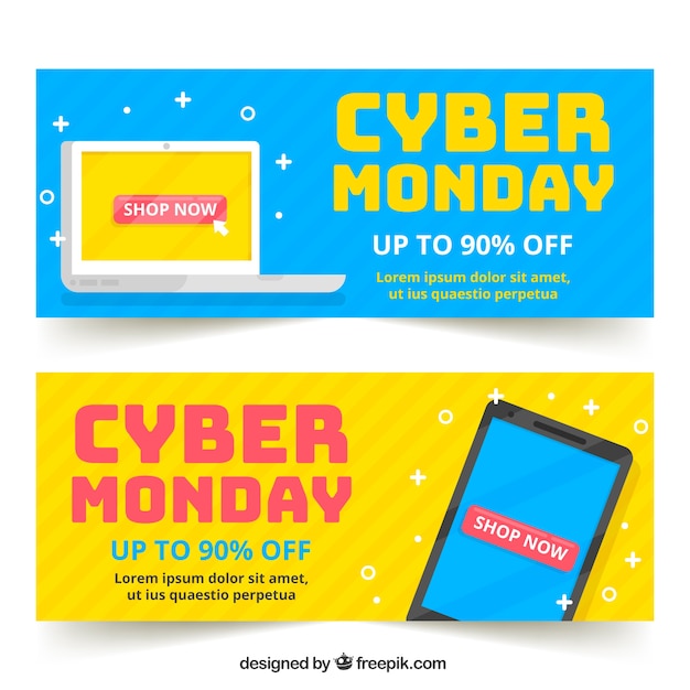 Colorful cyber monday banners