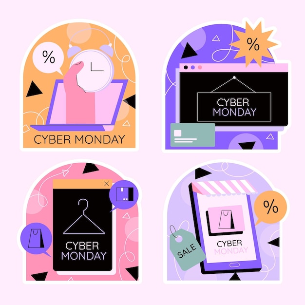 Colorful cyber monday stickers collection Premium Vector
