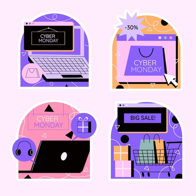 Colorful cyber monday stickers collection Free Vector