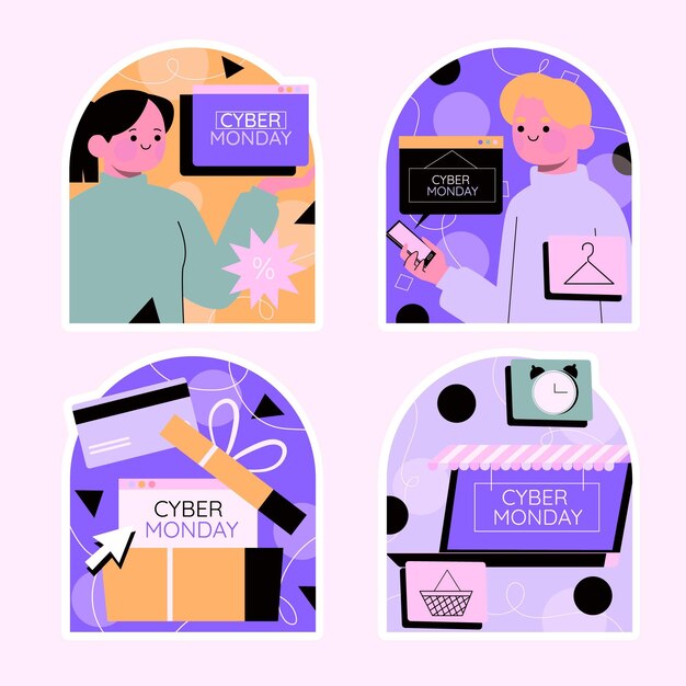 Colorful cyber monday stickers collection