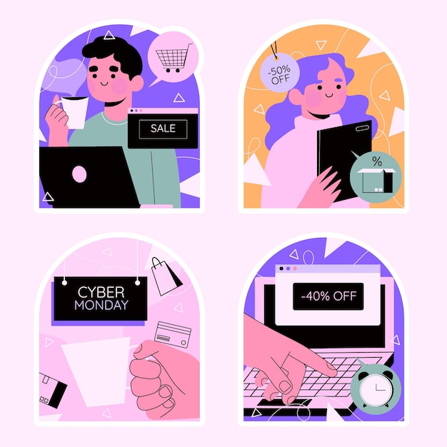 Colorful cyber monday stickers collection