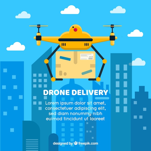 Free vector colorful delivery drone with box