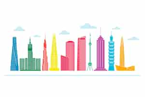 Free vector colorful design for famous buildings worldwide