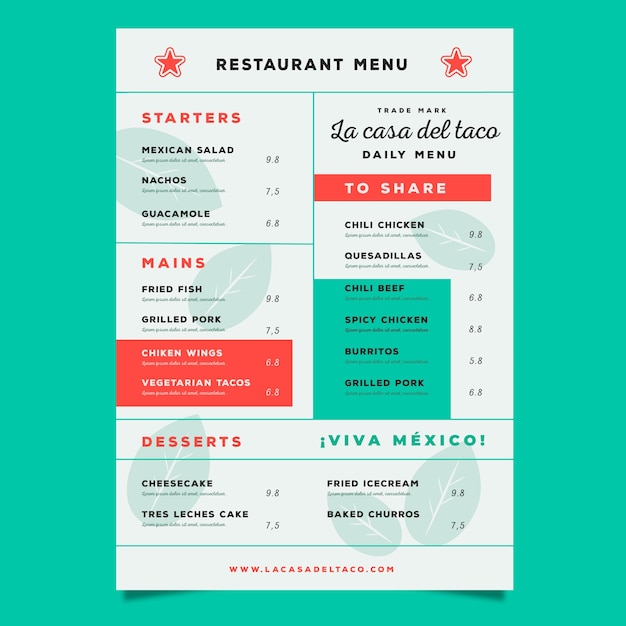 Colorful design healthy food menu