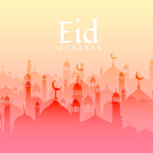 Colorful design with mosques for eid mubarak