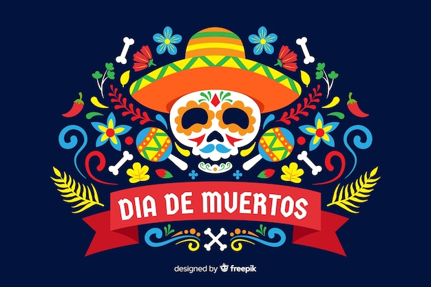 Sfondo colorato dia de muertos in design piatto