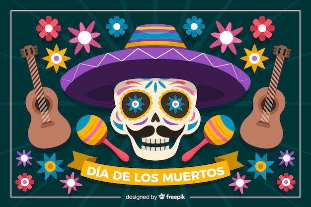 Colorful dia de muertos background in flat design