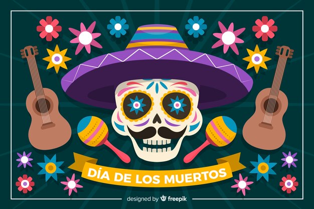 Colorful dia de muertos background in flat design