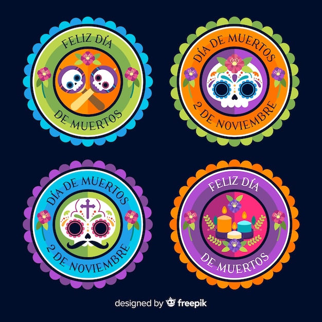 Colorful día de muertos badge collection