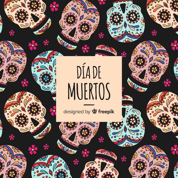 Colorful día de muertos pattern collection with flat design