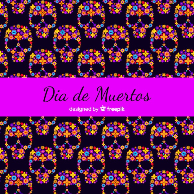 Free vector colorful día de muertos pattern collection with flat design