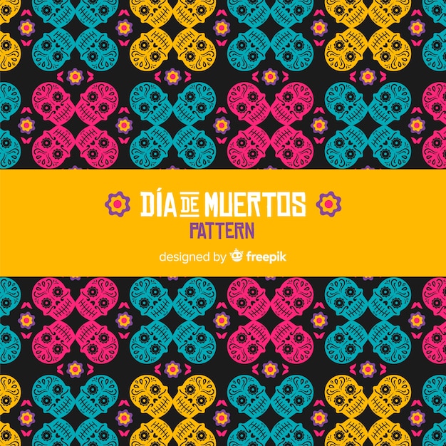 Free vector colorful día de muertos pattern collection with flat design