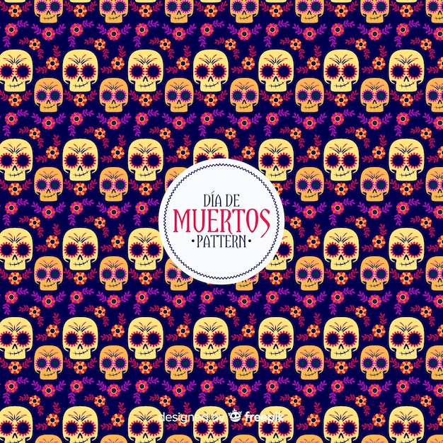 Vettore gratuito collezione di modelli colorati di de muertos con design piatto