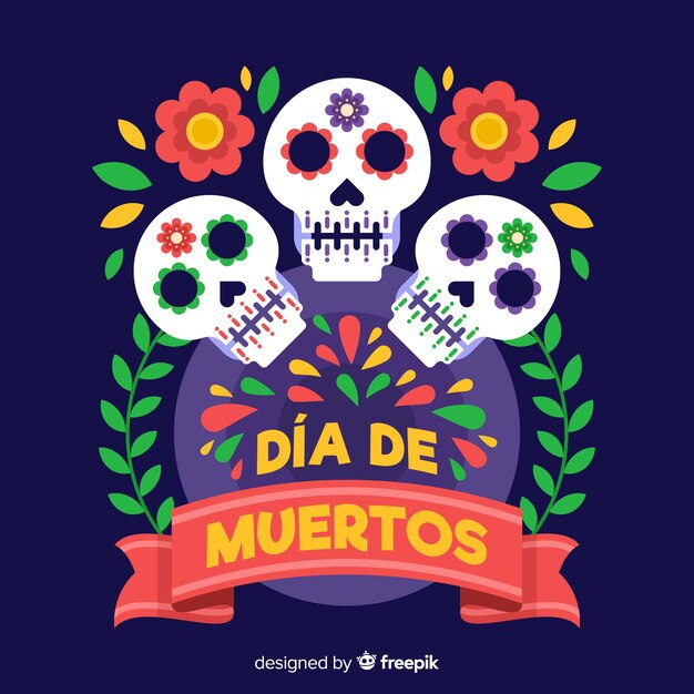 Colorful día de muertos skulls background