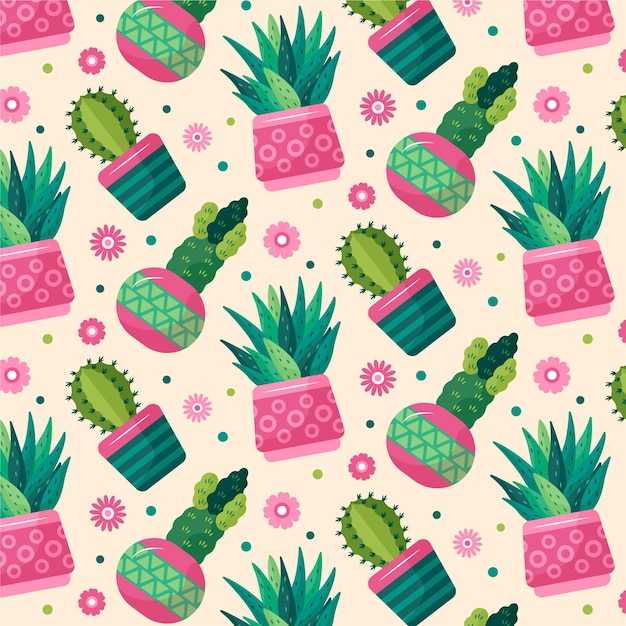 Free vector colorful different cactus plants pattern