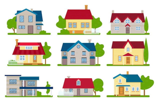 Бесплатное векторное изображение Набор красочных разных домов