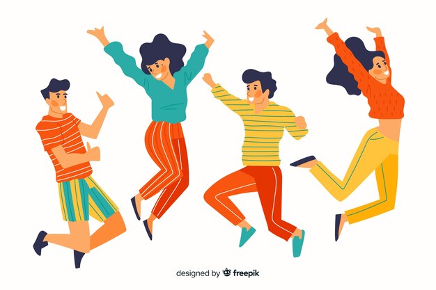 Colorful different people jumping together