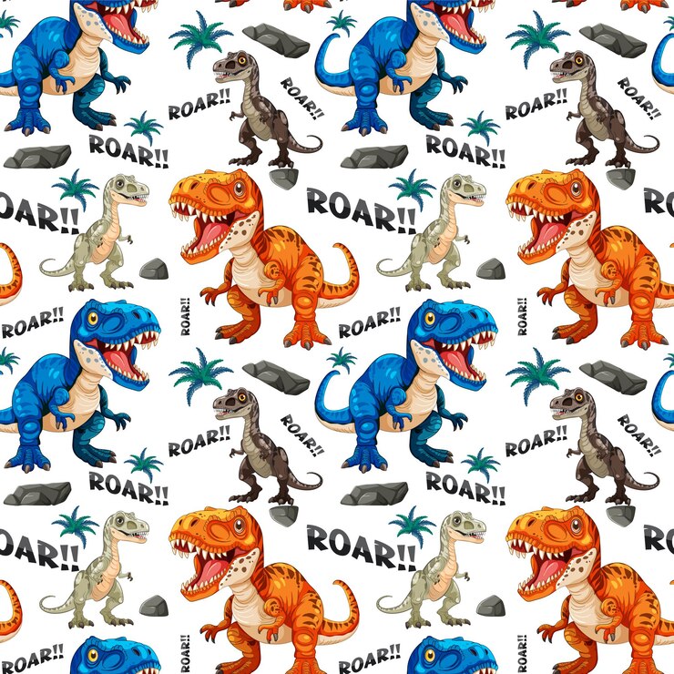 Free Vector colorful dinosaur pattern with roar text