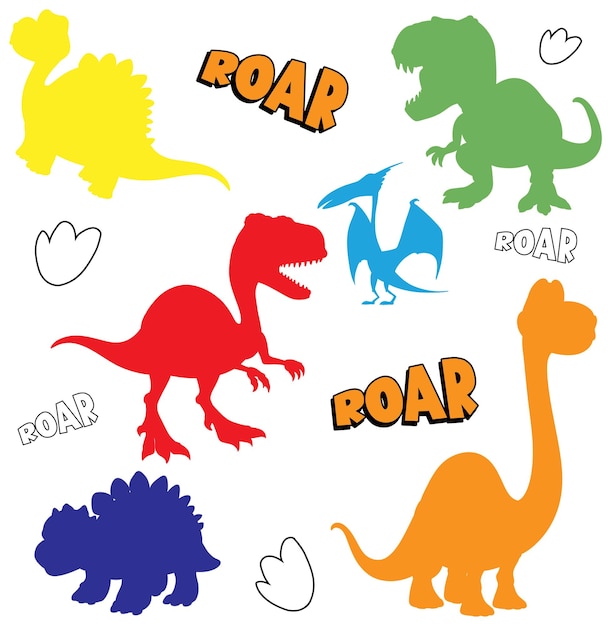 Free Vector colorful dinosaur silhouettes with roar text