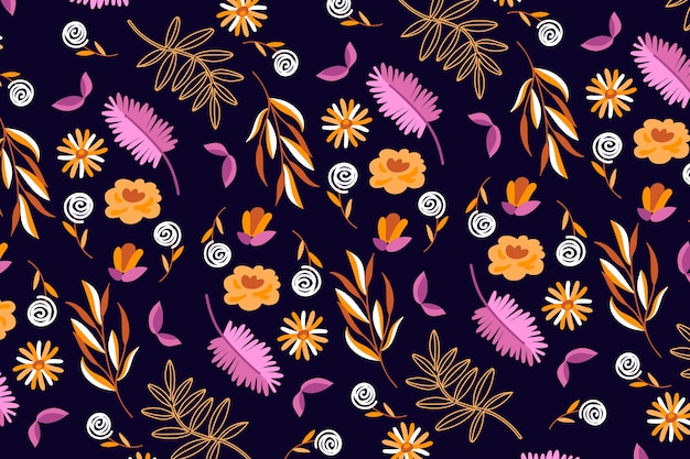 Colorful ditsy floral print on dark background