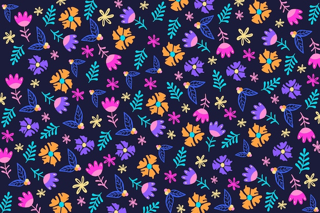 Colorful ditsy floral print on dark blue background