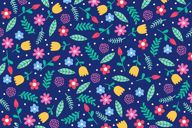 Colorful ditsy floral print wallpaper theme