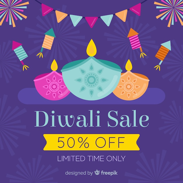 Composizione di vendita di diwali colorato con design piatto