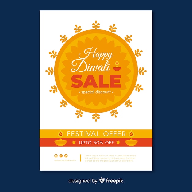 Colorful diwali sale flyer template with flat design