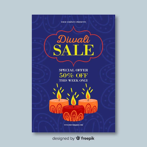 Colorful diwali sale flyer template with flat design