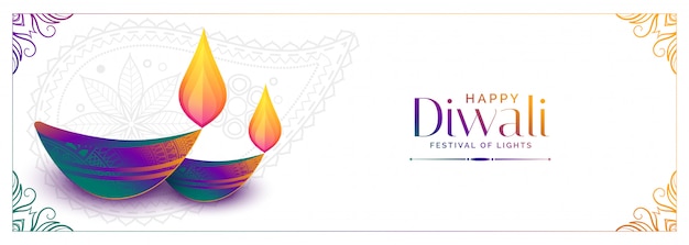 Colorful diya  for happy diwali festival banner