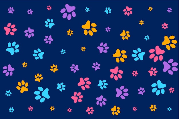 Free vector colorful dog or cat paw prints pattern background