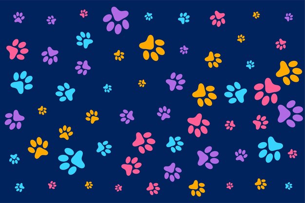 Colorful dog or cat paw prints pattern background