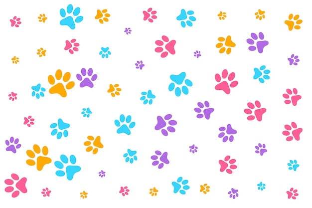 カラフルな犬や猫の足はパターンの背景を印刷します