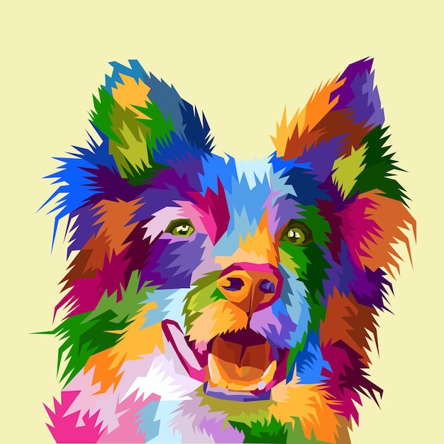 カラフルな犬のポップアートの肖像画のポスター プレミアムベクター