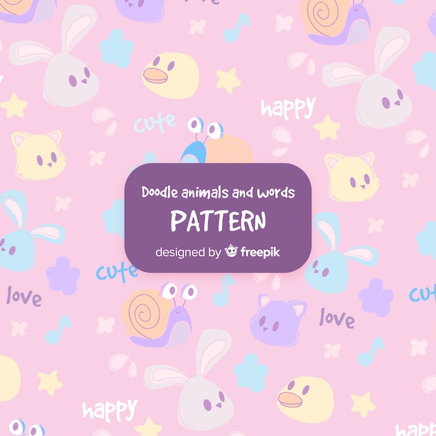 Colorful doodle animals and words pattern