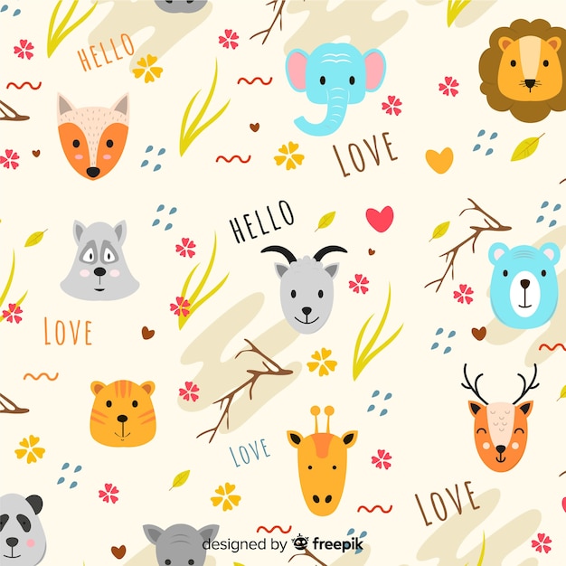 Free vector colorful doodle animals and words pattern