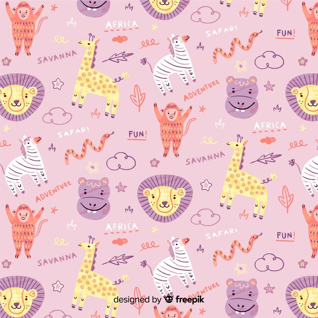 Free vector colorful doodle animals and words pattern